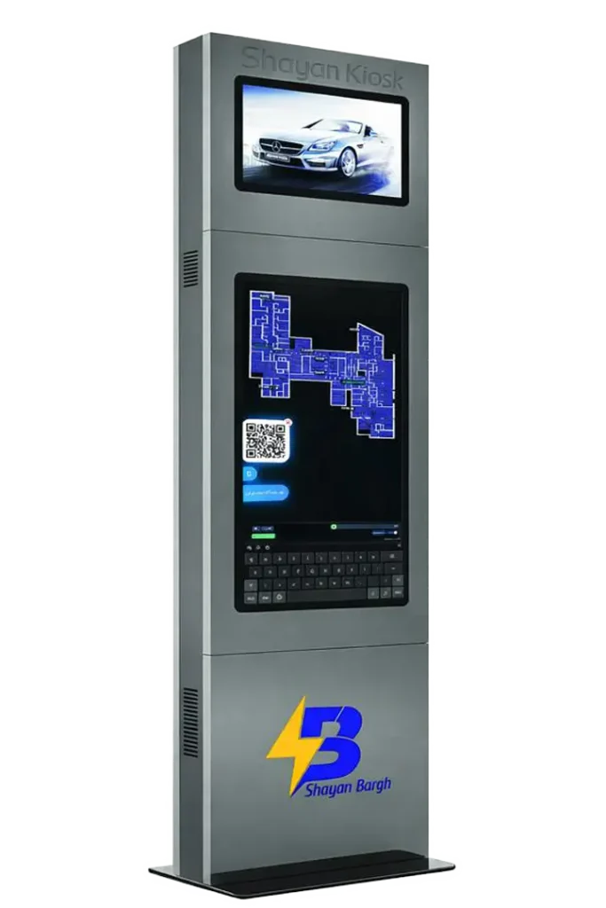 کیوسک خدماتی لمسی ایستاده در مرکز خرید با نمایشگر تعاملی